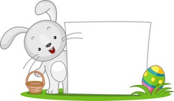 Illustration of an Easter Bunny Standing Beside a Blank Banner
