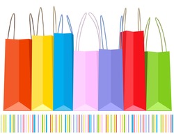 Vector row of shopping bags and striped pattern.