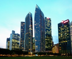 Singapore city skyline at night, Marina View, Marina Bay, Sky crapper, Tower