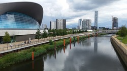 The London Aquatics Centre is located at Queen Elizabeth Olympic Park, in London, United Kingdom, a sporting complex built for the 2012 Summer Olympics