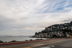 Sausalito, California panorama of waterfront houses on the San Francisco Bay