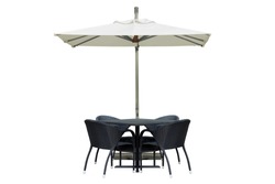 Outdoor Dining Table and Chairs with Square Umbrella Isolated on White Background