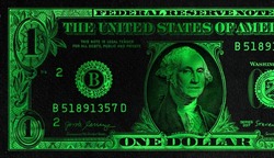 green textured 1 US dollar banknote with black background for design purpose