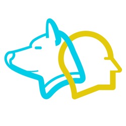 People and dog being in sync or on the same wavelength which is practiced in psychotherapy. Logo vector.
