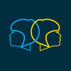 Two people being in sync or on the same wavelength which is practiced in psychotherapy. Logo vector.
