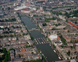 Amsterdam, Holland, August 24 - 1987: Historical aerial photo of the Stopera and the river Amstel, Amsterdam,Holland 