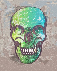 Stock vector illustration of a skull on grungy vintage background