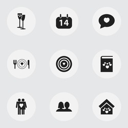 Set Of 9 Editable Love Icons. Includes Symbols Such As Aim, Dishes, Wedlock And More. Can Be Used For Web, Mobile, UI And Infographic Design.