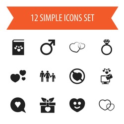 Set Of 12 Editable Amour Icons. Includes Symbols Such As Romance, Present, Like And More. Can Be Used For Web, Mobile, UI And Infographic Design.