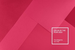 Abstract geometric paper background viva magenta colored. Trendy color 2023. The backdrop for an invitation card, greeting card or web design. Creative copy space, flat lay