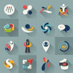 Business social relationship people and communication web Icons set and vector logos