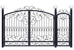Decorative gate and door  in old  stiletto. Isolated over white background.