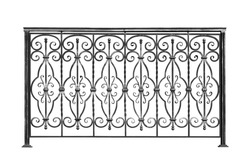 Decorative, forged  banisters, fence  in old  stiletto. Isolated over white background.