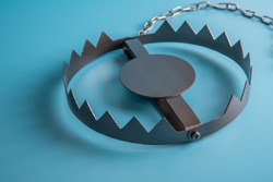 Metal bear trap. Business concept idea. Situations, risk setting.