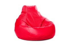 Left side view of nice new and soft red beanbag isolated on white background