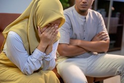 muslim Husband and wife are arguing at home