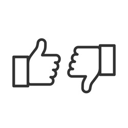 Thumbs up and thumbs down. Flat style - stock vector.