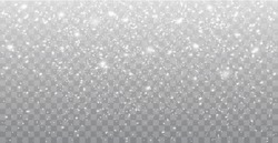 Seamless realistic falling snow or snowflakes. Isolated on transparent background - stock vector.