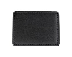 Black leather patch isolated white background.Clipping path