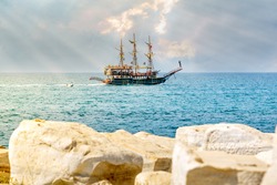 Tourist and fake pirate ship