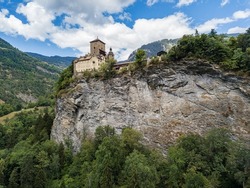 Ortenstein Castle (build in 1250) near the Swiss village Domleschg in Canton Graubuenden, Switzerland