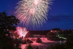 Firework over the Rhinefall on the Swiss National Day 1. August