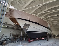 Italy, Tuscany, Viareggio, Tecnomar 35 Open luxury yacht under construction