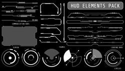 HUD Futuristic Elements Set By Communication And Loading Bars Screen Circles Frames Include For Game User Interface Or App Vector Background
