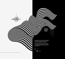 Black and white design. Pattern with optical illusion. Abstract 3D geometrical background. Vector illustration