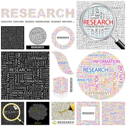 RESEARCH. Word collage. Vector illustration. GREAT COLLECTION.