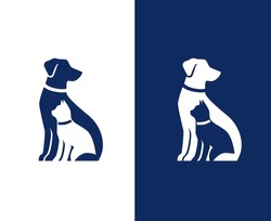 dog and cat sitting silhouette simple logo, rescue or pet rescue symbol
