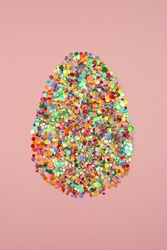 Easter egg shape made in paper colored confetti. Easter clipart. Creative Easter greeting card
