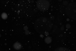 Abstract splashes of Rain and Snow Overlay Freeze motion of white particles on black background