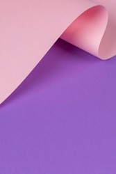 Abstract wave of pastel pink and purple paper. Creative geometric curved paper with light and shadows. Abstract geometry background with copy space