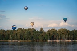 Hot-air Balloons flying over Lake Galve - Trakai, Lithuania