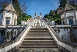 Stairway and church  at Sanctuary of Bom Jesus do Monte - Braga, Portugal