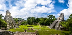 Mayan Temples of Gran Plaza or Plaza Mayor at Tikal National Park - Guatemala