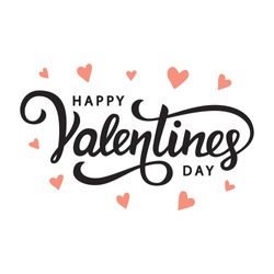 Happy Valentines Day typography poster with handwritten calligraphy text, isolated on white background. Vector Illustration
