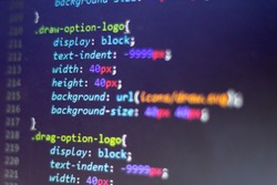 CSS style code. Computer programming source code. Abstract screen of web developer. Digital technology modern background. Shallow depth of field. Code is created by myself.