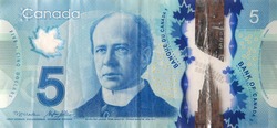 Sir Wilfrid Laurier Portrait from Canada 5 Dollars 2013 Polymer Banknotes fragment close up