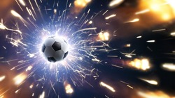 Soccer. Soccer ball. Soccer background with fire sparks in action
