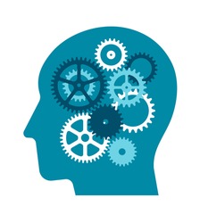 Flat vector Illustration of gear as a metaphor for the human brain ( Business , AI and inspiration )