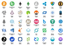 major crypto currency (bitcoin,altcoin etc.) color logo icon set.