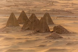 Aerial view of Barkal pyramids near Karima town, Sudan