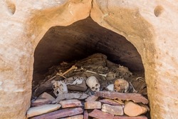 Cave with priests' and monks' bones near Abuna Yemata Guh rock-hewn church, Tigray region, Ethiopia