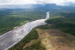 Aerial view of river Carrao in Venezuela