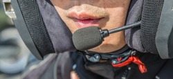 Microphone close-up on motorcycle helmet