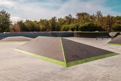 Construction of a skate park. Ramps for jumping