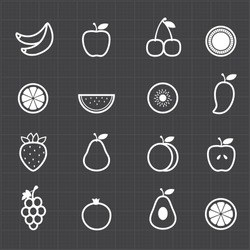 Fruits icons set and black background