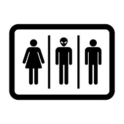 Bathroom sign for woman, man and alien vector icon.